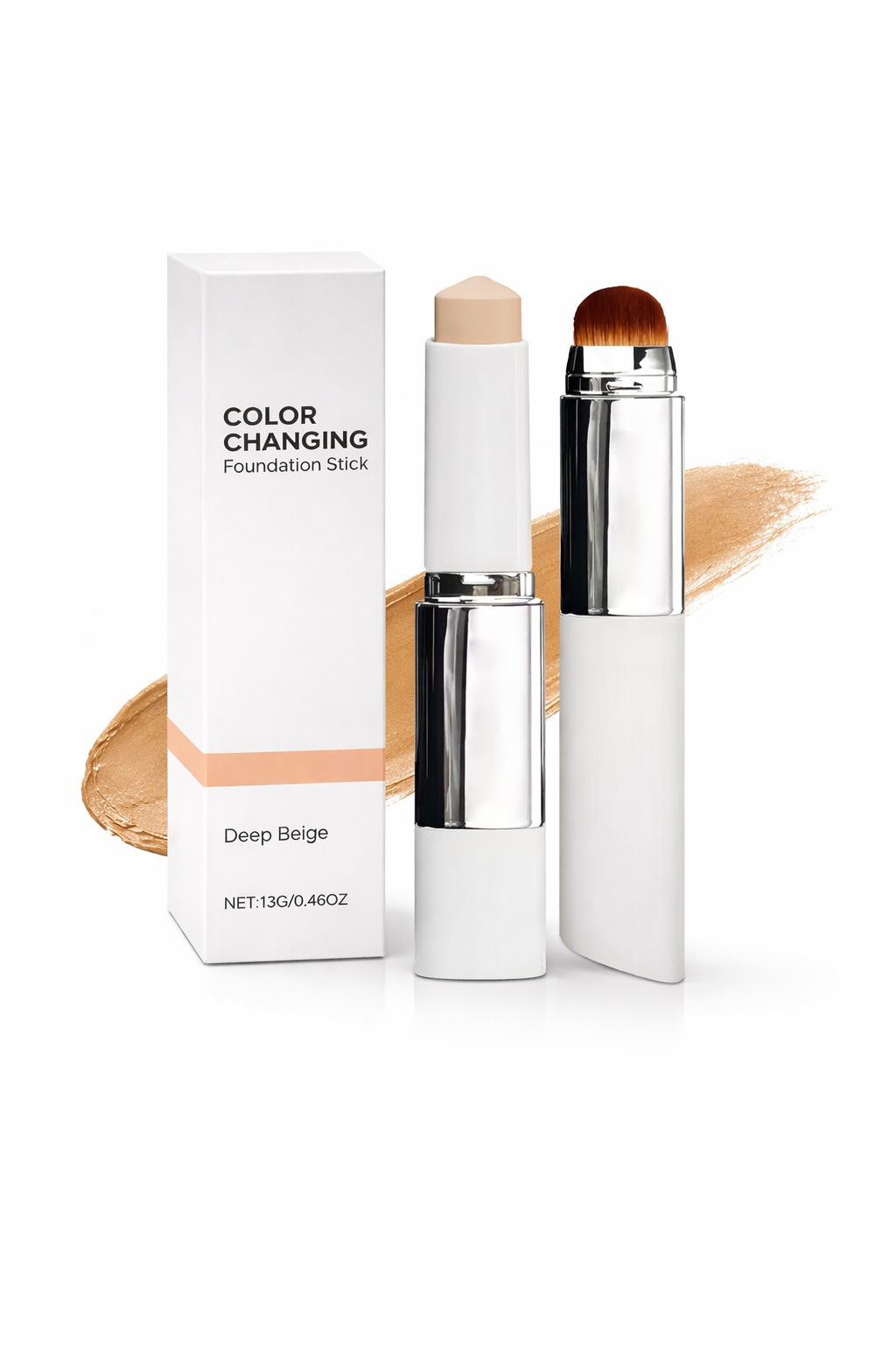 Korean 2‑in‑1 Color‑Changing Foundation Stick with Travel Brush
