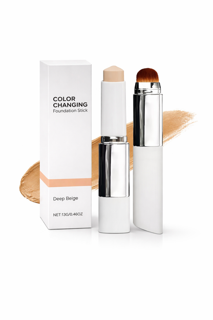 Korean 2‑in‑1 Color‑Changing Foundation Stick with Travel Brush