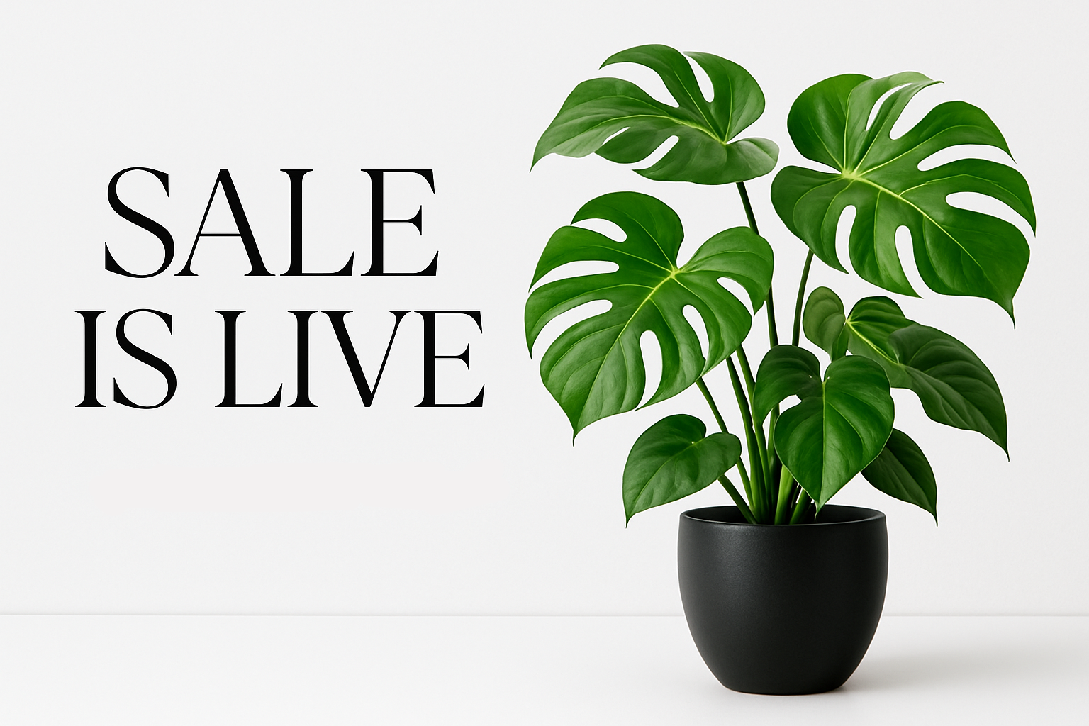 make the background pure white and align the plan to the right and text to the left. Make the text look more premium. And add shop the new trend in small bold letters  below sale is live