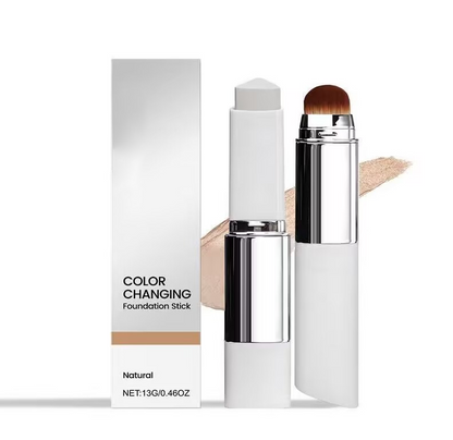 Korean 2‑in‑1 Color‑Changing Foundation Stick with Travel Brush